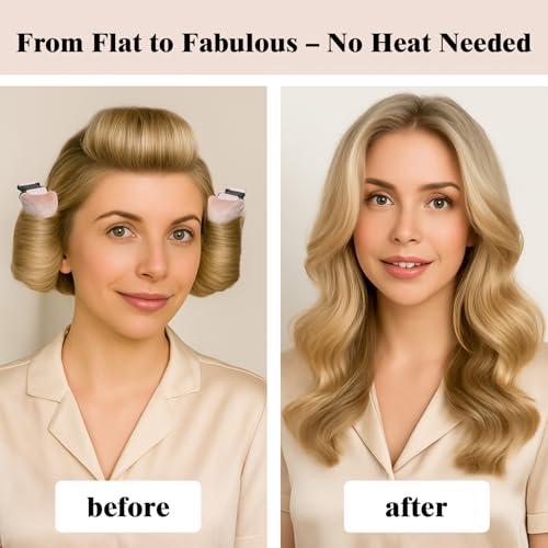 Heatless Hair Curler Set – 4PCS Velvet Overnight Blowout Rods for Heatless Curls, Jumbo Flexible Curling Rods to Sleep In, No Heat Curling Tools for Natural Waves and Curls