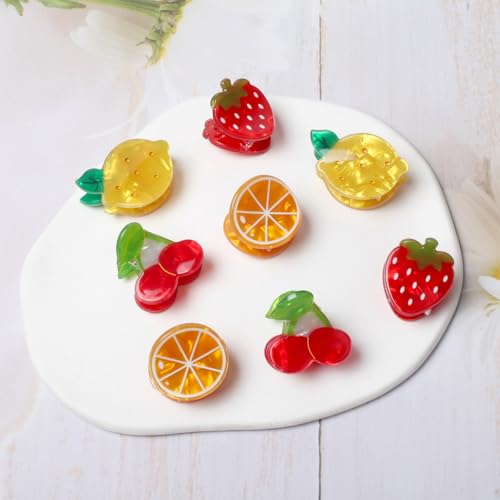 8PK Mini Fruit Hair Claw Clips for Girls Cute Cherry Lemon Strawberry Orange Hair Clip Fun Summer Hair Accessories
