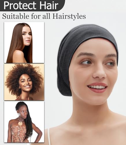 Satin Bonnet for Sleeping Night Cap, Satin Lined Silk Bonnet Large Sleep Cap for Curly Braids Hair Beanie Black Women