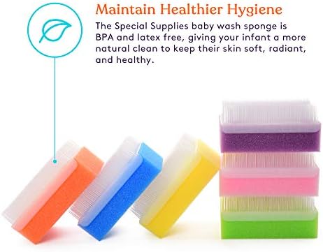 Special Supplies (12 Pack) Baby Bath Sponges Soft Foam Scrubber with Cradle Cap Bristle Brush - Body, Hair, and Scalp Cleaning - Gentle on Infant, Toddler Sensitive Skin - Great Sensory Feel