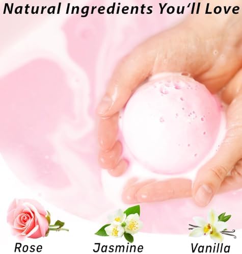 Rose Vanilla Bath Bomb Mega Foaming Bubbles Infused with Vanilla Jasmine Luxurious Spa Bath Essentials Nourishing Dry Skin Stress Relief Bath Gift