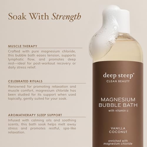 Deep Steep Magnesium Bubble Bath, 15.6 oz – Foaming Soak with Magnesium, Coconut Oil, Aloe, Vitamin C, Shea Butter & Argan Oil – Vegan, Clean Beauty for Stress & Sleep (Brown Sugar Vanilla)