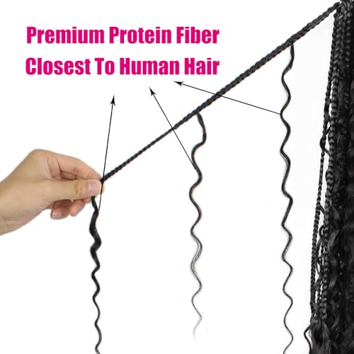 Boho Crochet Braids Pure Protein Fiber Close to Human Hair 18 Inch Goddess Box Braids with Soft Curls Bohemian Braids Crochet Hair for Black Women (18Inch 1B)