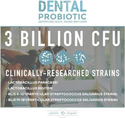Dental Probiotic, 30 Sugar Free Chewable Tablets, Mint Flavor - Vegan Supplements w/BLIS K12 & M18 - Boosts Oral Health - Fights Bad Breath (Halitosis), Tooth Decay, Strep Throat