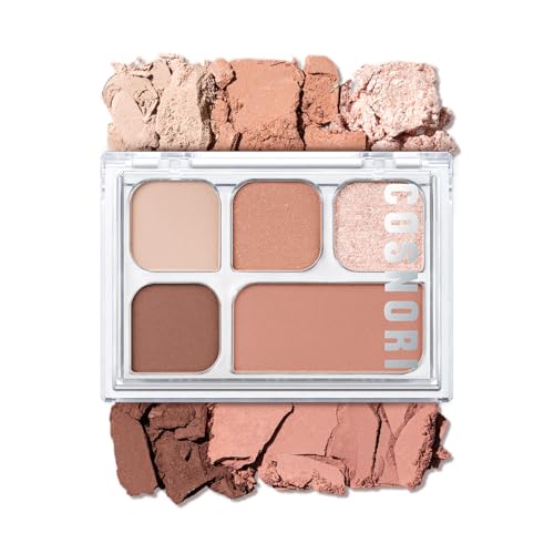 COSNORI My Moment Eye Palette – 5 Pigmented Shades, Matte, Shimmer & Glitter, Blendable & Multi-Use (03 Snug Rose)