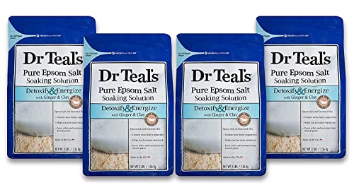 Dr. Teal's Ginger & Clay Bath Soak Mothers Day Gift Set (4 Pack, 3lbs Ea.) - Detoxify & Energize Ginger & Clay Blended with Pure Epsom Salt - Ease Aches & Pains, Cleans Out Harmful Toxins
