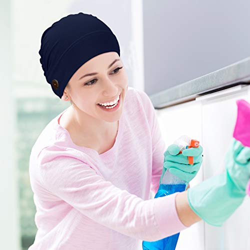 Geyoga 3 Pieces Bouffant Caps with Buttons Unisex Stretchy Headband Turban with Buttons for Women