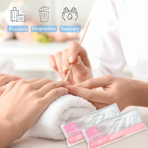 Disposable Manicure kit Press On Nail Tool Kit for Salon Home, Mini Nail Buffer, Nail File, Wood Stick, Nail Brush (Pink, 50 Set)