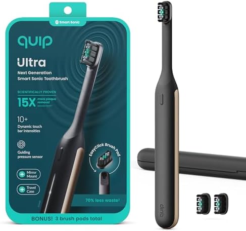 Quip Ultra Next Generation Smart Toothbrush - Timed Electric Toothbrush with Case - Replaceable Brush Head, Soft Bristles, Silicone Handle, 30-Day Battery Life - Travel Toothbrush - Eclipse
