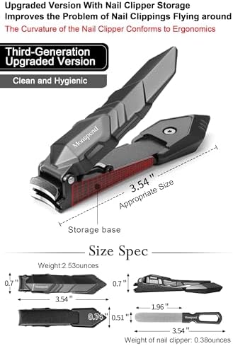 Nail Clippers with Catcher – No Splash Nail Cutters Fingernail and toenail Clippers for Thick Nail， Stainless Steel Fingernail Cutter for Men Women，Custom Flannelette Bag Storage