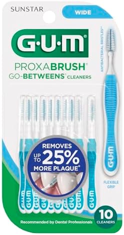GUM Proxabrush Go-Betweens - Wide - Interdental Brushes - Soft Bristled Dental Picks for Plaque Removal Health - Safe for Braces & Dental Devices, 10ct (Pack of 6)