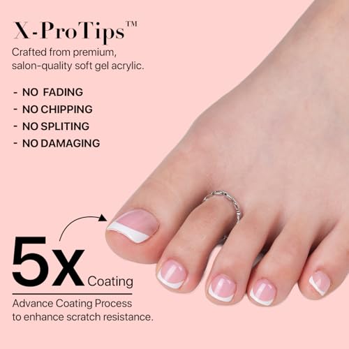 SXC Cosmetics X-Pro Tips French Tip Press On Toenails for Women, Acrylic Soft Gel System (Short French Pink, Short)