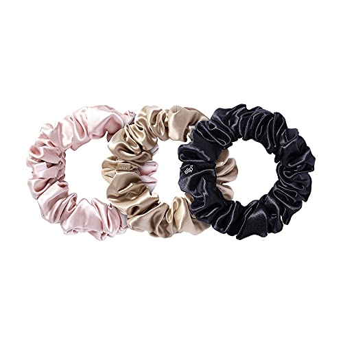 slip Large Scrunchie Multi | Set of 3 Pure Silk Large Scrunchies | Includes 1 Pink, 1 Caramel, 1 Black | 100% Mulberry Silk, Anti-Crease, Gentle on Hair, Reduces Breakage | Stylish & Durable