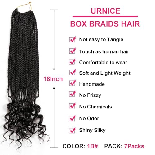 7 Packs 18 Inch Bohemian Goddess Box Braids Crochet Hair for Black Women (18 Inch, 1B#)