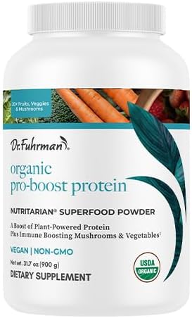 Dr. Fuhrman Pro-Boost Superfood Powder, Certified Organic, with Pea and Hemp Protein, Flax and Chia Seeds, 10 Mushroom Extracts, Vanilla Flavor, 60 Servings, Vegan