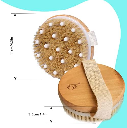 Dry Brushing Body Brush for Lymphatic Drainage & Cellulite - Natural Brustles for Wet and Dry Brushing, Body Exfoliating Brush with Massage Nodes for Soft & Smooth Skin