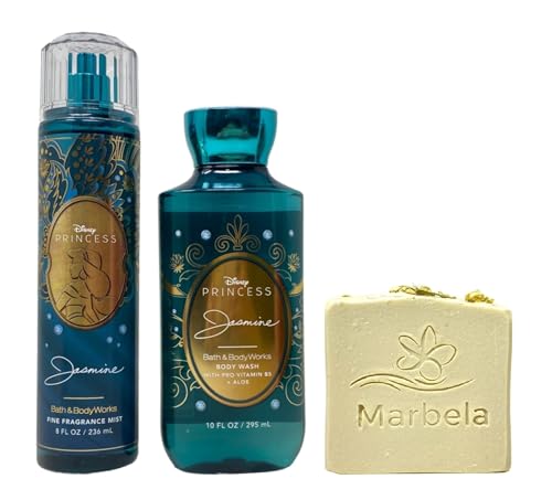 Bath & Body Works Limited Edition Princess Collection Jasmine Duo Gift Set - Fragrance Mist and Body Wash - with a Wild Jasmine Bar Soap - Full Size