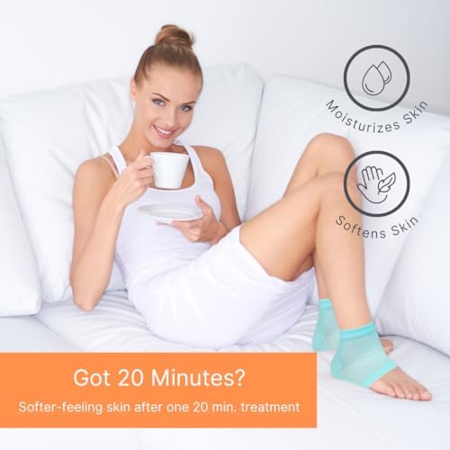 NatraCure Vented Moisturizing Gel Heel Sleeves - (Pedicure Socks for Dry Cracked Feet Treatment, Dry feet Treatment, Heel Socks for Women or Men - (608-M CAT) - Color: Aqua Blue - Size: Regular