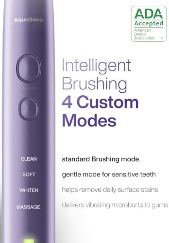 Aquasonic Vibe Series Ultra-Whitening Toothbrush – ADA Accepted Electric Toothbrush - 8 Brush Heads & Travel Case – 40,000 VPM Motor & Wireless Charging - 4 Modes w Smart Timer – Satin Violet