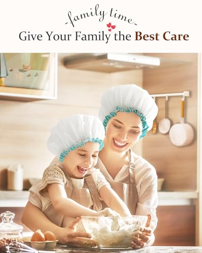 mikimini White Shower Caps for Women Long Hair,2 Pack,Large Size,Reusable,Waterproof Washable Hair Caps for Women and Girls, Super Cute and Extra Large