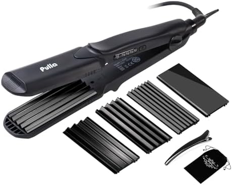 Pulla Hair Straightener and Crimper - 4 in 1 Tourmaline Ceramic Flat and Curling Iron for Hair Styling with Adjustable Temperature - Salon High Heat 320°F - 430°F for All Hair Types