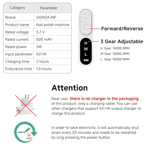 Nail Drill,Adjustable 15000 RPM Portable Cordless Professional Electric Nail Polish Machine with Nail Clippers,Bits Kit,Manicure Pedicure Polishing Shape Tools for Manicure Salon (Grey)