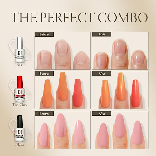 KUPA Gelfinity - Soak Off Gel - Base & Glossy Top & Matte Top Coat (No-Wipe) 0.5 Fl Oz