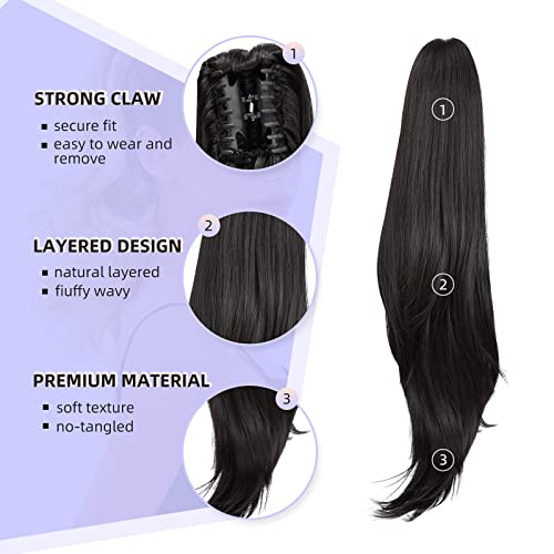 ponytail extension,24" claw clip hair extensions ponytail Long straight Hair Extension Natural Looking Synthetic Hairpiece for Women Natural Black