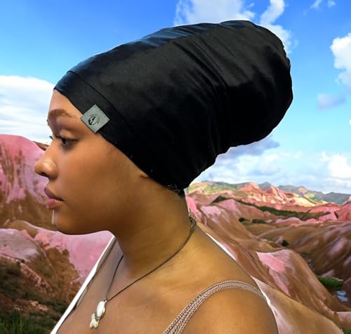 Fairy Black Mother Dreadlocks Satin Locs Bonnet Cap for Men and Women(Black, Large)