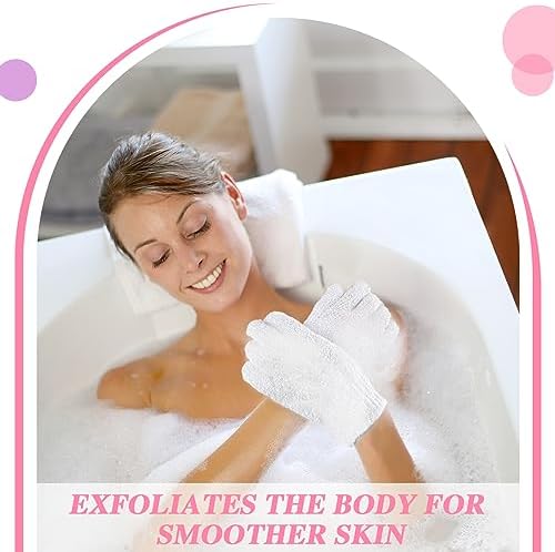 Ramede 30 Pair Exfoliating Glove Double Sided Exfoliating Bath Gloves Pack Nylon Colorful Shower for Men Women Beauty Spa Massage Shower Deep Clean Body Skin Bathing Scrubber Disposable(White)