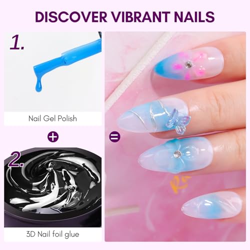 Makartt 3D Nail Foil Glue, 2Pcs 8ml Nails Transfer Gel Adhesive for Linear, Shell, Ripple Designs, UV LED Lamp Required