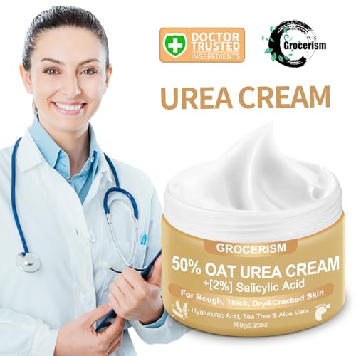 Urea Cream 50 Percent for Feet Maximum Strength 5.29 oz with Oat and 2% Salicylic Acid, Foot & Hand Cream included Hyaluronic Acid, Tea Tree and Aloe Vera for Deep Moisturizing, Callus Removing