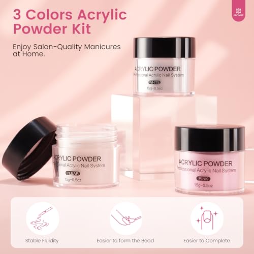 Practice Hand for Acrylic Nails Kit: Silicone Hand for Nail Practice with Acrylic Nail Kit for Beginners - Bendable Training Fake Hand Manicure Acrylic Powder Set for Salon Home