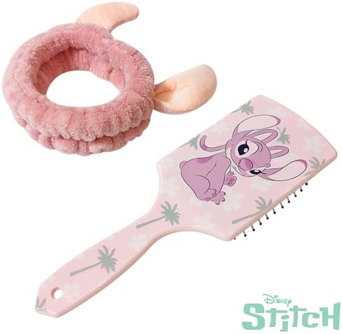LUV HER Kids Disney Hair Brush & Spa Headband Set for Girls - Features Angel from Lilo and Stitch - Fun Grooming Kit for Detangling Styling - Soft & Stretchy One Size, Ages 3+
