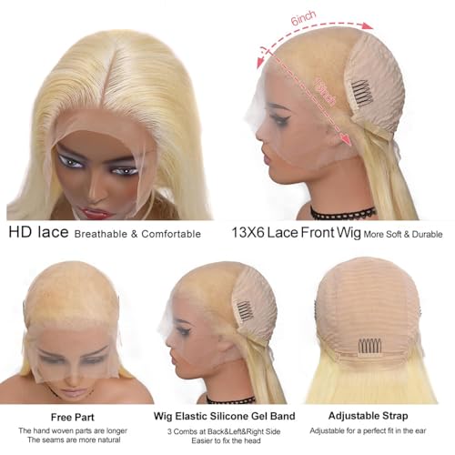 Alididi 30Inch 613 13x6 Lace Front Wig Human Hair 200 Density 613 Lace Front Wig Human Hair Blonde Wig Human Hair Straight Lace Frontal Wig Human Hair Pre Plucked With Baby Hair (613 Blonde Wig)