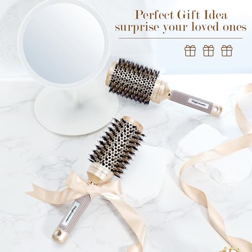 Round Brush for Blow Out, Nano Thermal Ceramic & Ionic Tech, 2.1 Inch Barrel, Boar Bristles, Roller Brush for Blow Drying and Styling, Gold, Hair Brush for All Hair Types