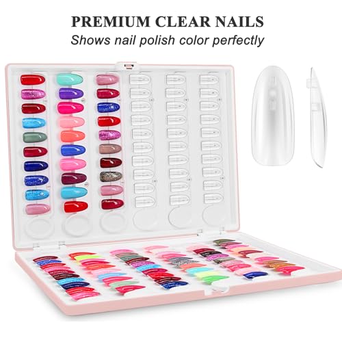 Nail Display Book 120 Nail Polish Swatch Book with Transparent Nails, Professional Nail Color Chart Display Book Sample for Gel Polish Nails
