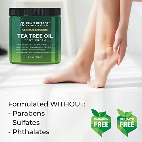First Botany, Athletes Foot Cream with Tea Tree Oil, Aloe & Spearmint - Hydrates, Softens & Conditions Dry Cracked Feet, Heel and Calluses- Helps Soothe Irritated Skin - 8 oz