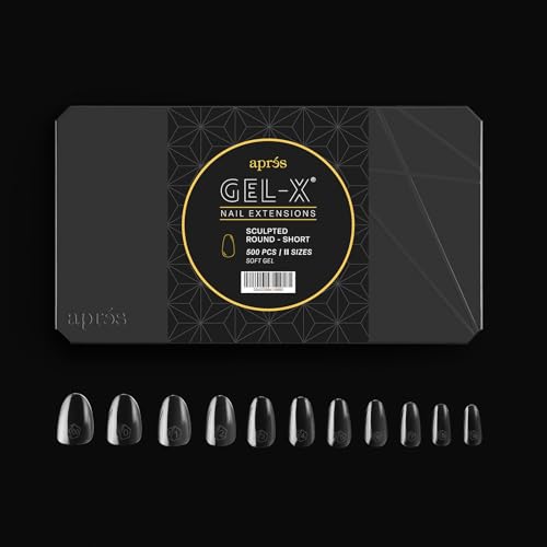 Aprés Gel-X® Sculpted Round Short Tip Box | 500pc Gel-X Tips, 11 Sizes 00-9, Premium Quality