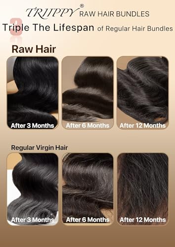 TRIIPPY Raw Cambodian Human Hair Bundles,Body Wave Bundles,Triple Lifespan Than Regular Virgin Hair,The Same Quality As Boutique Stores,No.1 Raw Hair Brand On Amazon(3 Bundles,16 18 20 Inches)