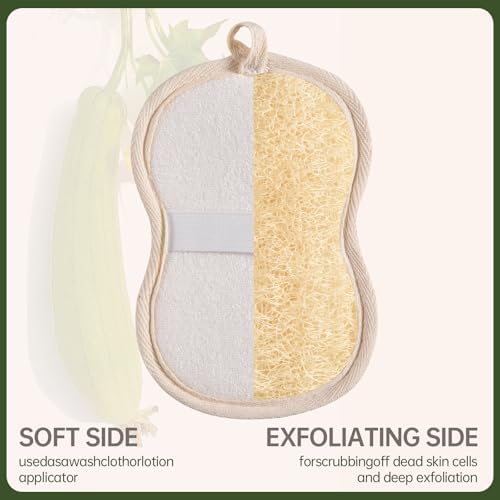 Natural Loofah Bath Sponges with Cotton Rope Exfoliating Body & Face Scrubber Reusable & Eco-Friendly,Soap Loofa Shape- Large 3PCS
