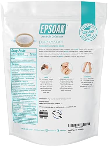 Epsoak Epsom Salt 10 lb. Magnesium Sulfate USP. (Qty. 1 x 10lb. Bags) Resealable Epsom Salt Bulk Bags Unscented, Made in The USA, Cruelty-Free Certified