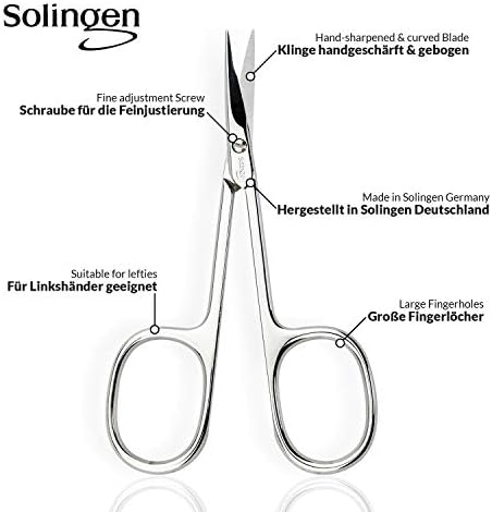 Solingen Curved Cuticle Scissors – Precision German Steel for Manicure & Pedicure, Eyebrow & Eyelash Grooming, Extra Sharp with Premium Storage Case