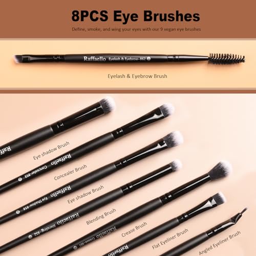 Raffaello Makeup Brushes 15Pcs Makeup Brush Set Premium Synthetic Powder Foundation Contour Blush Concealer Eye Shadow Blending Liner Make Up Brush Kit