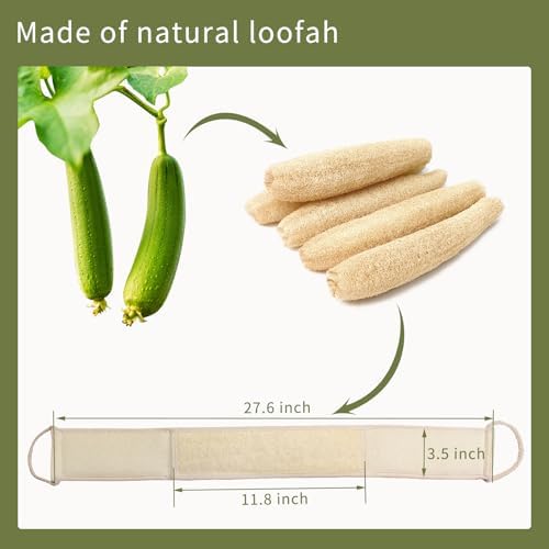 Natural Loofah Strap,Back Scrubber Made from Organic Loofa for Shower,Exfoliating Bath Luffa Sponge for Men and Women (2Pack)