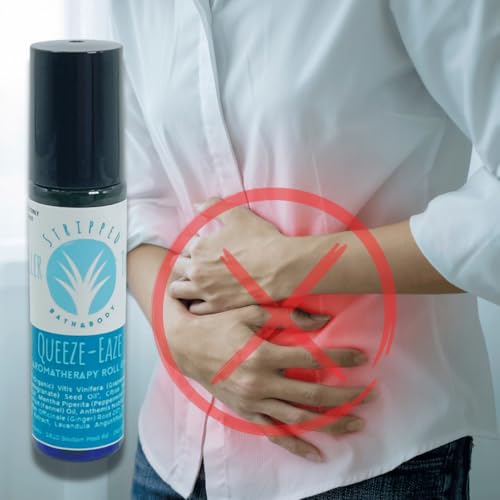 Stripped Bath & Body Queaze Eaze Essential Oil Roll On | Stomach Support Essential Oil Blend with Ginger, Lemon, Peppermint, and Fennel – Skin-Friendly Carrier Oils | Stocking Stuffer Gift
