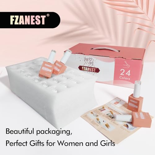 FZANEST Rubber Base Builder Nail Gel 24 Colors*15ml Salon Product Soft Structure Gel For Nails Enhance Extension Jelly Natural Nude Pink Base Color Overlay UV LED Soak Off