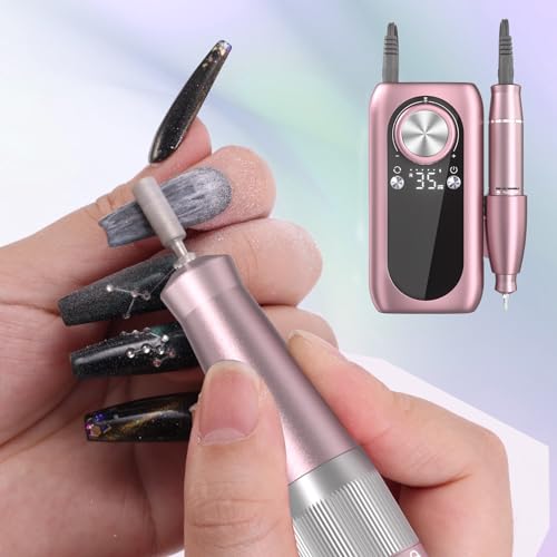 Rechargeable Nail Drill, 35000RPM Electric Nail File Machine Professional Acrylic Gel Nails Remover with Drill Bits, Portable Efiler Manicure Supplies for Polishing Grinding, Home Salon Use