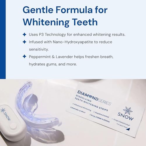 SNOW Diamond Dissolving Teeth Whitening Strips - Gentle & Enamel Safe White Strips for Teeth Whitening, at-Home Dental Hygiene & Tooth Care with Hydroxyapatite - 14 Ct