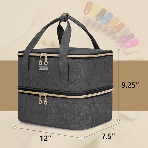 BAFASO Nail Polish Organizer Holds 40 Bottles (15ml - 0.5 fl.oz) and a Nail Lamp, Nail Polish Carrying Case with Manicure Tools Storage Sections (Bag Only), Black